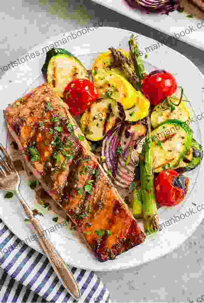 A Plate Of Grilled Salmon With Roasted Vegetables Healthy Quick Easy Smoothies: 100 No Fuss Recipes Under 300 Calories You Can Make With 5 Ingredients