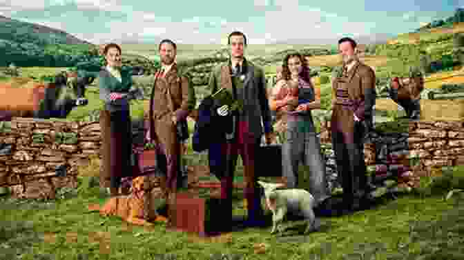 A Promotional Image From The All Creatures Great And Small Television Series, Featuring The Characters Of James Herriot, Siegfried Farnon, And Tristan Farnon Standing In Front Of Skeldale House. Three James Herriot Classics: All Creatures Great And Small All Things Bright And Beautiful And All Things Wise And Wonderful