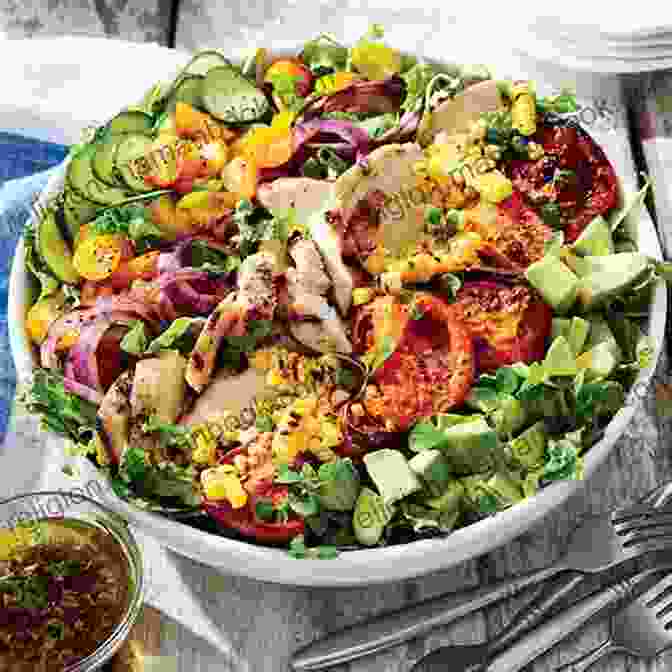 A Salad With Grilled Chicken, Vegetables, And Dressing Healthy Quick Easy Smoothies: 100 No Fuss Recipes Under 300 Calories You Can Make With 5 Ingredients